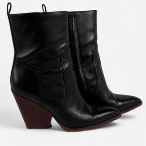 Veronica Beard Black Stacked Heel Leather Logan Boots Sz 6